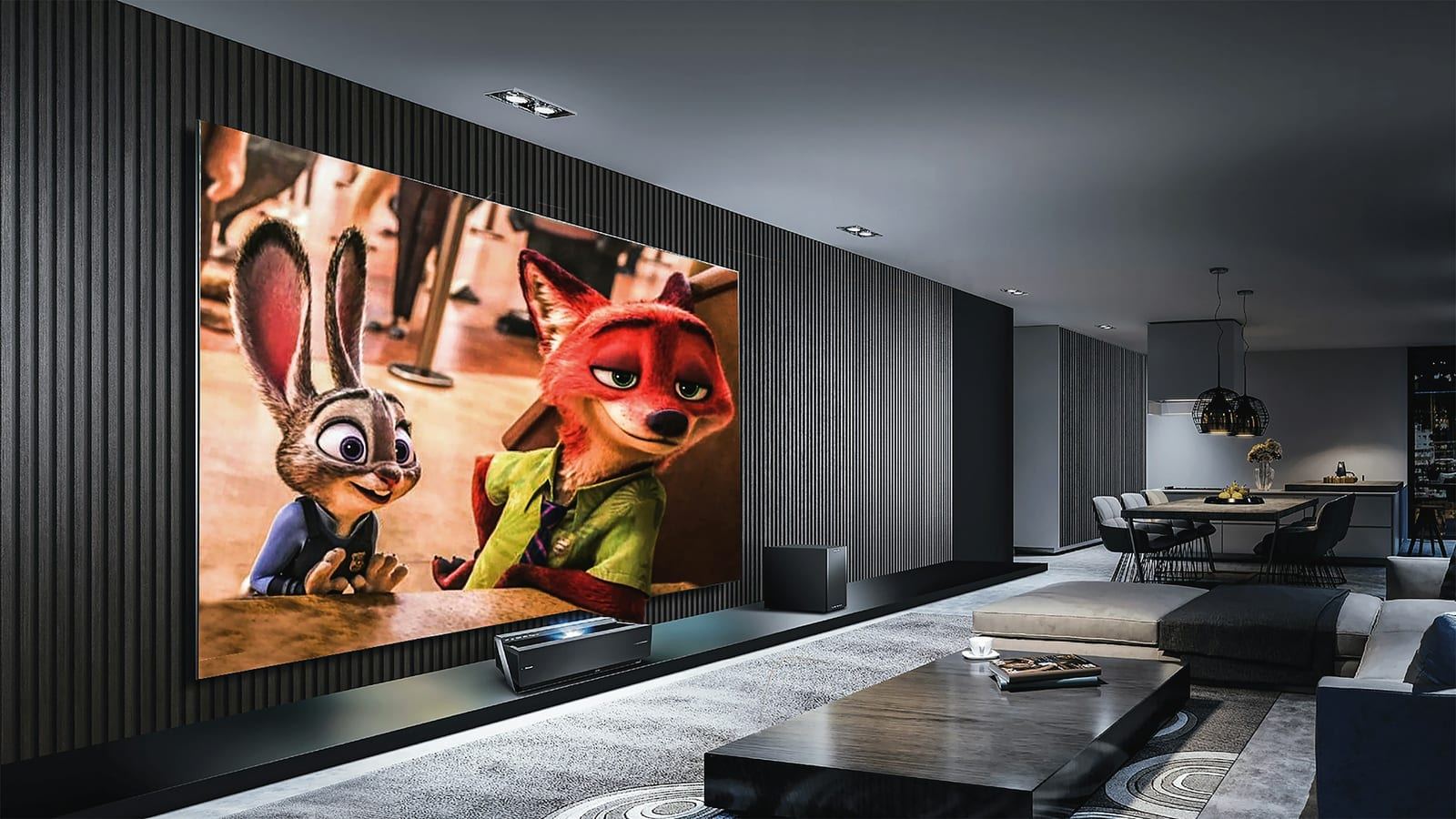 삼성 TV 화면과 홈 엔터테인먼트 공간을 떠올리게 하는 거실 이미지